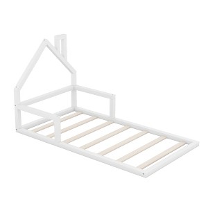Bellemave Twin Bed Frame with House-Shaped Headboard, White Kids Twin Bed with Headboard, Sturdy Twin Size Bed Frame for Girls - 1 of 4