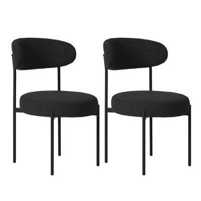 WestinTrends Alexandria Mid-Century Modern Upholstered Faux Shearling Round Dining Chairs