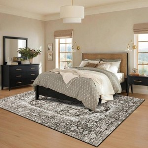 Vintage Washable Area Rugs, Low Pile Soft Carpet with Distressed Trellis Pattern, Foldable Thin Indoor Accent Rug for Living Room Bedroom Dining Room - 1 of 4