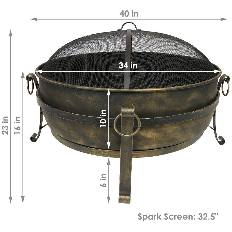 Sunnydaze Outdoor Camping or Backyard Round Cauldron Fire Pit with Spark Screen, Log Poker, and Metal Wood Grate, 4 of 12