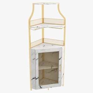 Corner Wine Rack, with Detachable Wine Rack, Bar Cabinet with Glass Holder, Small Sideboard and Buffet Cabinet with Mesh Door - 1 of 4
