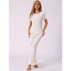 cheibear Women's Ribbed Knit Short Sleeve Round Neck Sweatsuit with Pants 2 Piece Pajama Set - 2 of 4