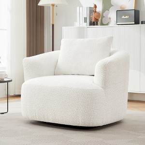 360° Swivel Accent Chair, 38.2" Barrel Sofa Chair with Boucle Upholstery and Throw Pillow for Living Room, Bedroom, Office, or Hotel - 1 of 4