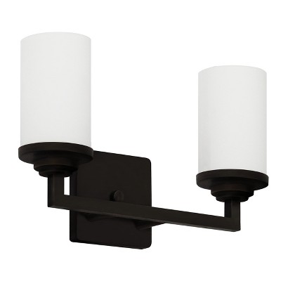 Ebony Bronze 15" Vanity Light with Frosted White Glass Shades