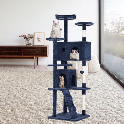 70in Navy Blue Multi-Level Cat Tree Tower with Sisal Posts