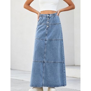 YESFASHION Women Elastic Waist Front Button Paneled Tiered Denim
