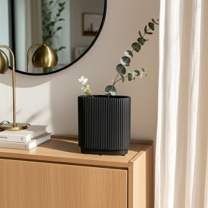 Sagebrook Home Simple Ceramic Vase - Contemporary Black Ridged 8" Vase for Floral Arrangements - Stylish Table Centerpiece - Home, Office or Event - 1 of 4