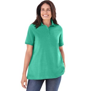Woman Within Women's Plus Size Perfect Short-Sleeve Polo Shirt - 1 of 4