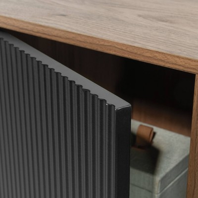 Serene Walnut and Black Storage Cabinet with Adjustable Shelves