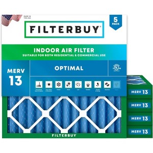Filterbuy 30x30x2 Air Filter (5-Pack), Pleated MERV 13 Health Defense Replacement HVAC AC Furnace Filters (Actual Size: 29.50 x 29.50 x 1.75) - 1 of 4