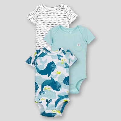 Image of Lamaze Baby Boys' 3pk Organic Whale Short Sleeve Bodysuit - Turquoise