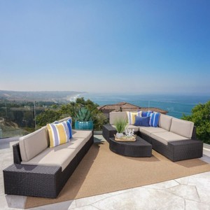 Outdoor Wicker Sectional Sofa Set with Cushions, 8-Piece Modular Patio Lounge Set with Coffee Table-Maison Boucle - 1 of 4