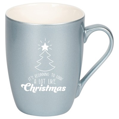 Elanze Designs It's Beginning To Look A Lot Like Christmas Frosted Blue 10 ounce New Bone China Coffee Cup Mug
