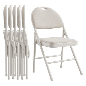 Folding Dining Chairs, Portable Commercial Seat with Metal Legs & Non-Slip Feet Pads, Linen Foldable Chairs for Home Office Party - 1 of 4