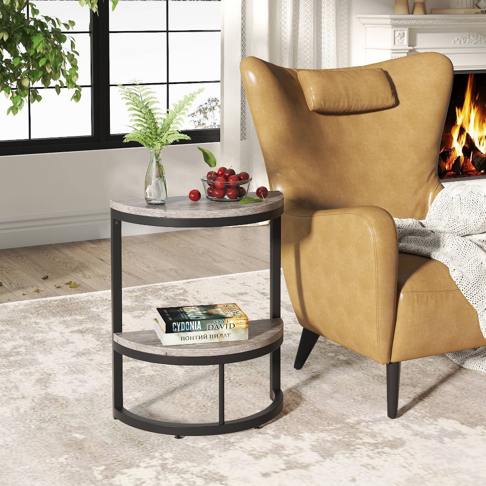 Photos - Coffee Table LITTLE TREE 2 Tier Semi Circle End Table Gray/Black