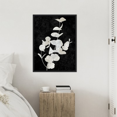 Plant Life White on Black Canvas Print with Black Floater Frame