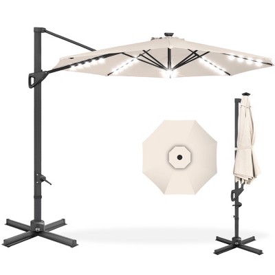 Best Choice Products 10ft 360-Degree Solar LED Lit Cantilever Patio Umbrella, Outdoor Hanging Shade