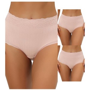 Allegra K Women's High-Waisted Tummy Control Comfortable Lace Trim Ribbed Briefs 3 Packs - 1 of 4