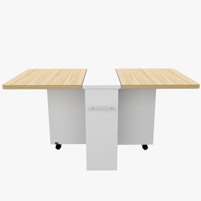 Folding Dining Table with Drop Leaf, 6 Wheels & 2-Layer Storage Shelf – Space Saving Movable Kitchen & Dining Room Table for Small Spaces