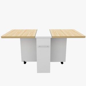 Folding Dining Table with Drop Leaf, 6 Wheels & 2-Layer Storage Shelf – Space Saving Movable Kitchen & Dining Room Table for Small Spaces - 1 of 4