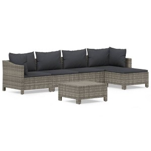 vidaXL 6 Piece Patio Lounge Set with Cushions Gray Poly Rattan - 1 of 4