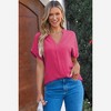 Amaryllis Women’s Textured Short Sleeve V Neck Blouse with Cuffed Sleeves Relaxed Fit Pull-On Style - 2 of 4