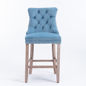 Ridstar Set of 2 Contemporary Barstools with Button Tufted Decoration and Wooden Legs For Apartment & Dining Room-Grey - 1 of 4