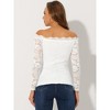 Allegra K Women's Off Shoulder Floral Lace Sheer Long Sleeves Lined Casual Blouse - 3 of 4