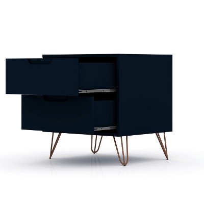 Tatiana Midnight Blue Mid-Century 2-Drawer Nightstand Set