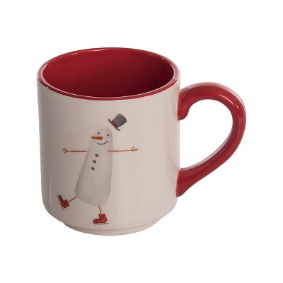Transpac Dolomite Snowman Skater 12 Oz Mug Colorful Ceramic Drinkware for Christmas Cheer and Holiday Decor