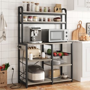 Nasitip 35.4''Microwave Stand w/Open Storage Shelves Coffee Bar with Wire Basket Industrial 6-Tier Kitchen Storage Rack with Hutch,Gray - 1 of 4