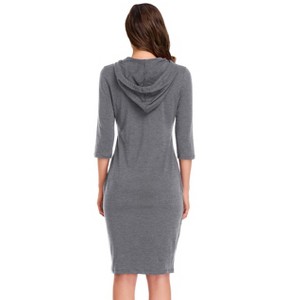 Women's Casual Long Sweatshirts 3/4 Sleeve Hooded Bodycon Dress with Kangaroo Pocket - 1 of 4