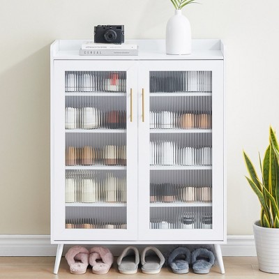 Garvee Entryway Shoe Cabinet with Glass Doors, 5-Tier Shoe Rack Storage Organizer with Adjustable Shelves for Closet, Hallway, Living Room, Office