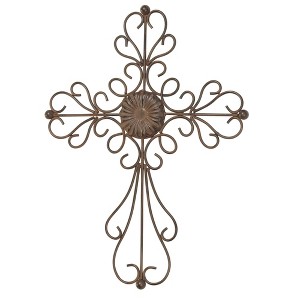 Dicksons Bronze Tone Flower Medallion 16 x 12 Metal Hanging Wall Cross - 1 of 2