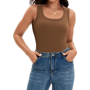 ATHLECHIC Women's Scoop Neck Ribbed Wide Strap Sleeveless Workout Basic Sport Tank Tops - 1 of 4