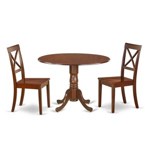Round Dining Table Set 3pc 42 Inch Table w/ Drop Leaves & 2 Kitchen Chairs - 1 of 4