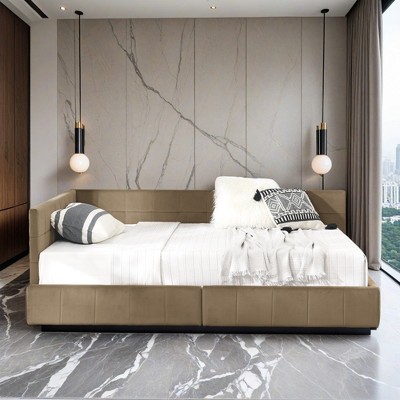 Mid-Century Full Size Storage Upholstered Tufted Bed Frame, Sofa Bed Frame with Comfortable Backrest and Armrests- Leovsnove