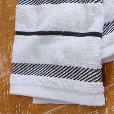 Onyx Black and White Cotton Striped Kitchen Towel Set of 4