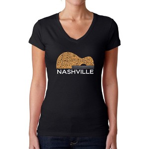 LA Pop Art Nashville Guitar - Women's Word Art V-Neck T-Shirt - 1 of 4