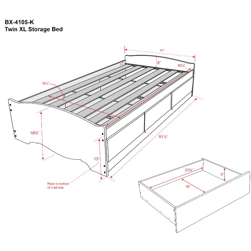 3 Drawers Mate&#39;s Twin XL Platform Storage Bed Black - Prepac, 6 of 7