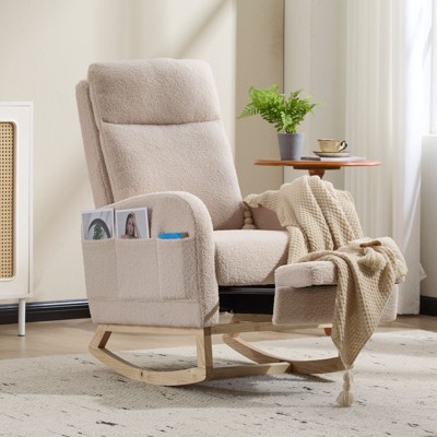 NicBex Accent Rocking Chair,Teddy Nursery Glider Rocker with Side Pocket,Comfy Armchair with Extendable Footrest,Headrest for Living Room
