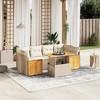 vidaXL 7 Piece Patio Sofa Set with Cushions Beige Poly Rattan - Beige and Cream Without Storage - 2 of 4
