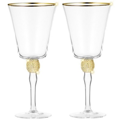 Luxurious Gold and Rhinestone Studded Wine Goblet Set