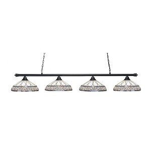Toltec Lighting Oxford 4 - Light Island Pendant Light in  Matte Black with 16" Royal Merlot Art Glass Shade - 1 of 1