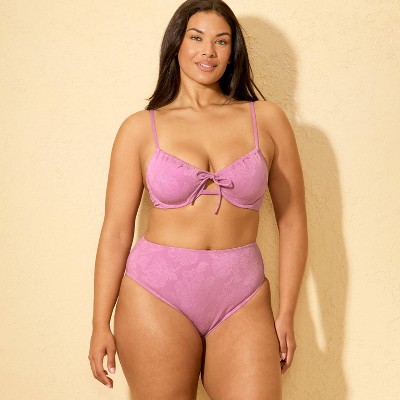 Shade & Shore Women's Jacquard High Waist Cheeky Coverage Bikini Bottom - Shade & Shore™ Purple M — фото 4