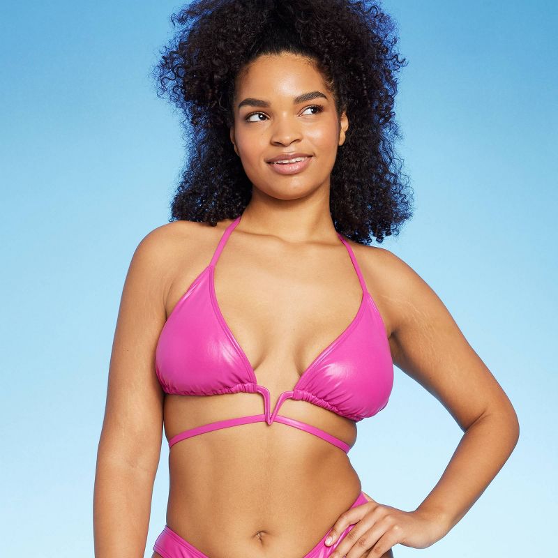 Women's Faux Leather V-Shaped Underwire Bikini Top with Removable Tie - Wild Fable™ Pink, 5 of 9