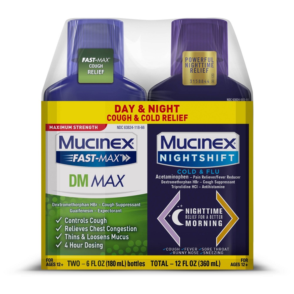 Mucinex Fast Max DM Max & Night Shift Cold & Flu Relief Combo Liquid -2ct/12 fl oz Total