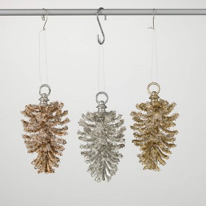 6.75"H Sullivans Christmas Glittered Pinecone Ornaments Set of 3  Multicolor - 1 of 4