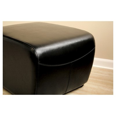 Black Leather Ottoman with Rounded Sides