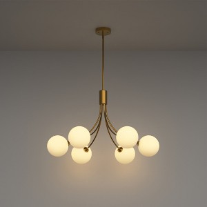 YANSUN 6-Light Chandelier, Traditional Branch Style, 150mm Milk White Glass Spheres, Metal & Glass Construction, G9 Socket, Brass Finish, 110V - 1 of 4